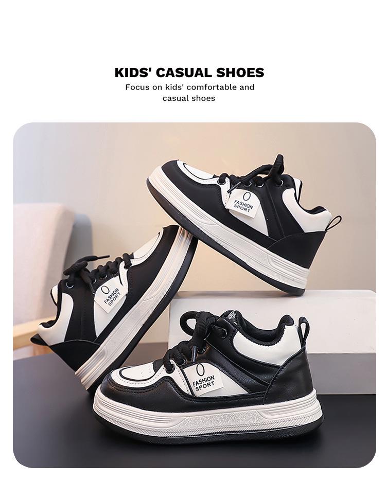 Children's Leather Casual Warm Cotton Sports Shoes - Autumn/Winter Versatile Campus Style.