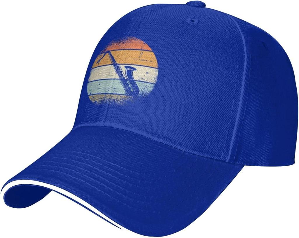 Retro Saxophone Sunset Print Baseball Cap Vintage Adjustable Cotton Casual Hat for Unisex Adults