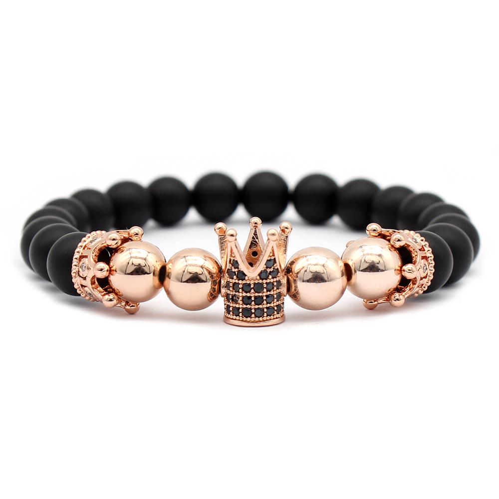 Double Crown Zirconia Bracelet with Micro-inlaid Copper Frosted Buddhist Beads