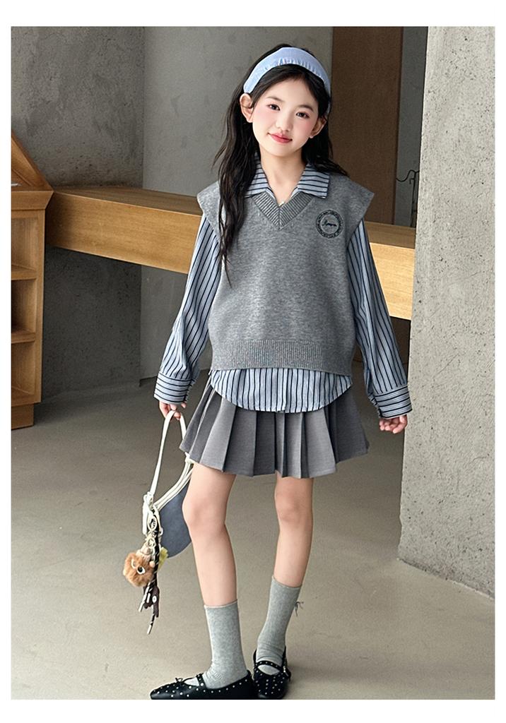 Girls' Spring/Autumn Korean Style Vest & Shirt Set