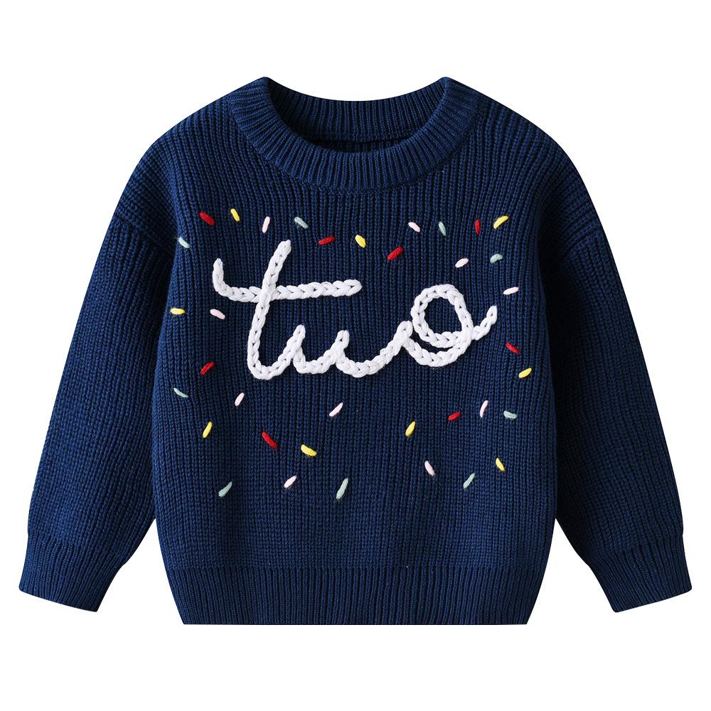 Autumn and Winter Hand-embroidered Colorful Baby and Infant Base Knitted Sweater Children's Sweater