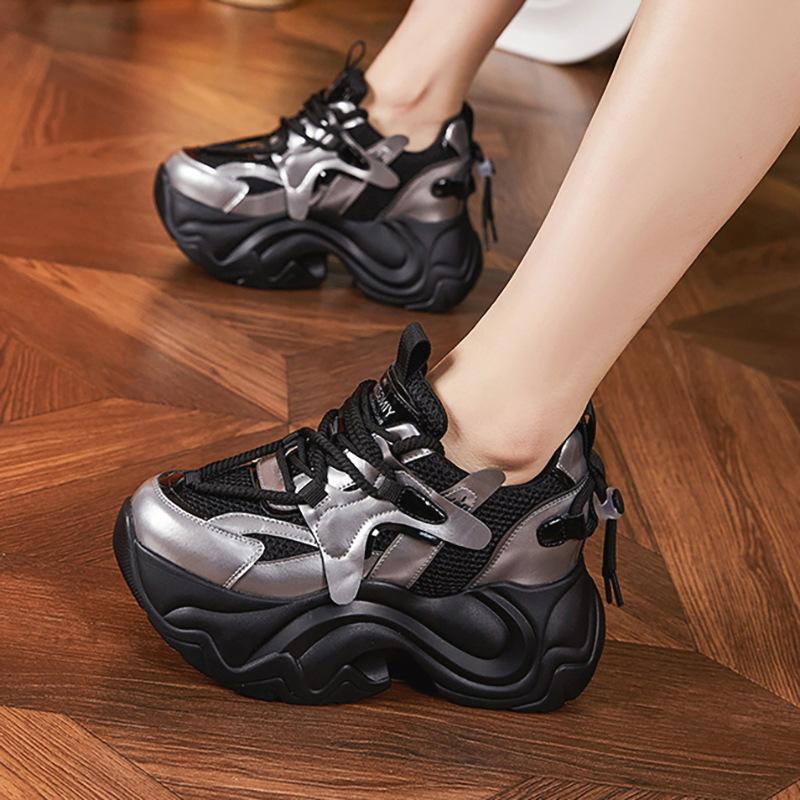 Thick-soled dad shoes women's 2025 spring and autumn new breathable casual shoes popular versatile muffin bottom heightening women's shoes tide