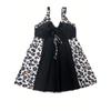 Women's Sexy Tankini Set, Plus Size Leopard Print V Neck Tie Front Skirted Top & High Cut Panty Swimsuit 2 Piece Set