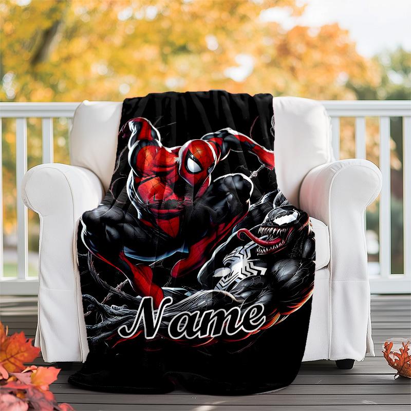 Customizable Spider Man Throw Blanket – Personalized Name, All-Season Cozy Snug Blanket, Machine Washable, Personalized Blanket