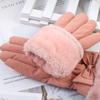 Winter Warm Gloves for Women with Velvet Waterproof Windproof Outdoor Cycling Touchscreen Butterfly Knot Cotton Gloves