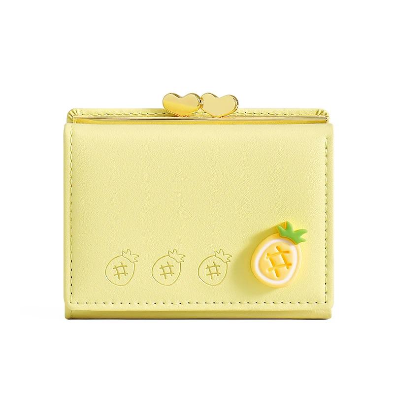 Süße kleine Leder-Taschengeldbörse für Damen Fruchtmuster Bifold Münzbörse Damen Mini Kurze Geldbörse Geldkartenhalter Clutch Bags