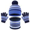 Children's Hat, Scarf, Gloves, Three Piece Set, Boys' and Girls' Winter Thick Warm Striped Knitted Hat Set