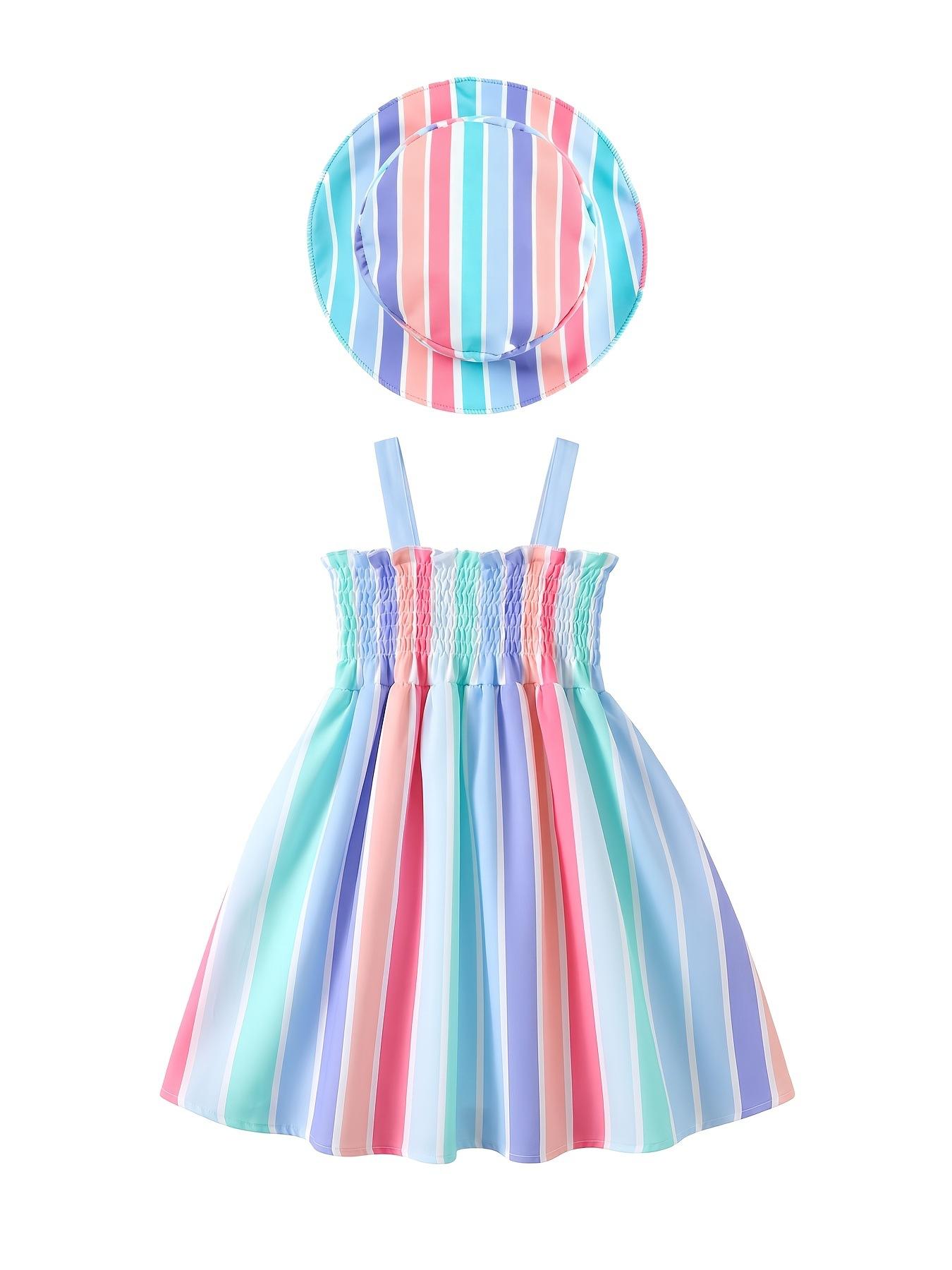 Girls Pastel Stripe Dress with Hat Kids Summer Outfit 6-9M цветной