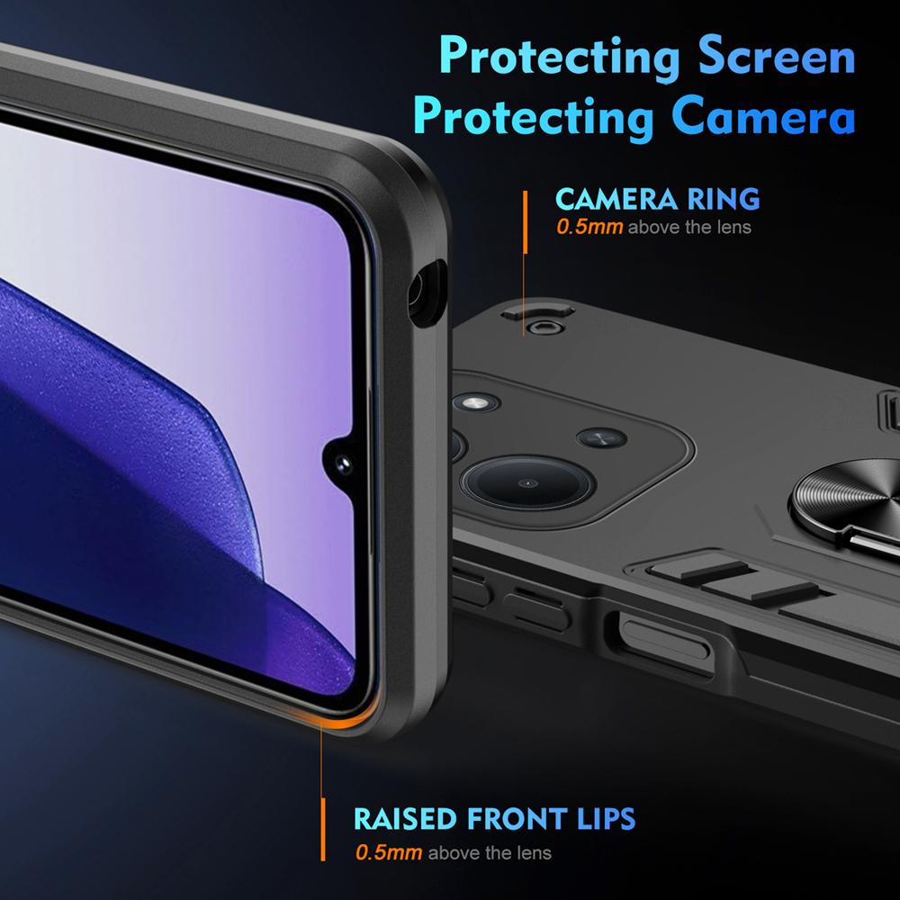 KEYSION Shockproof Armor Case for Xiaomi POCO C85 Soft Silicone+PC Metal Ring Stand Phone Back Cover for Redmi 15C