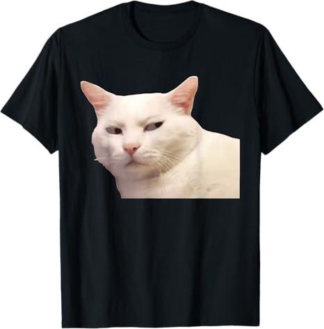 Sassy White Cat Meme Tshirt Funny Judgeunisextal Cat Face Graphic Tee Cute Cat Print Crew Neck Casual Shortsleeve For Cat Lovers