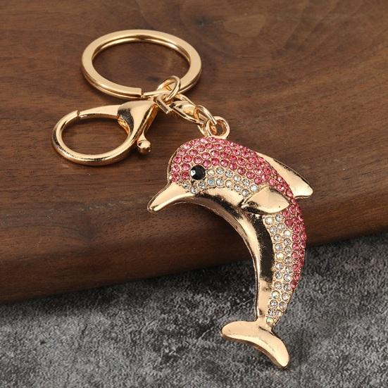 Keychain Pendant, Sparkling Rhinestones Dolphin Shape Keychain, Electroplated Surface Key Holder with Key Ring And Lobster Clasp