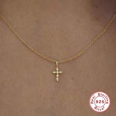 Aide 925 Silver Necklaces Charms for Women Crystal Cross Clavicle Collar Chain Simple Choker Necklace Accessories Gift
