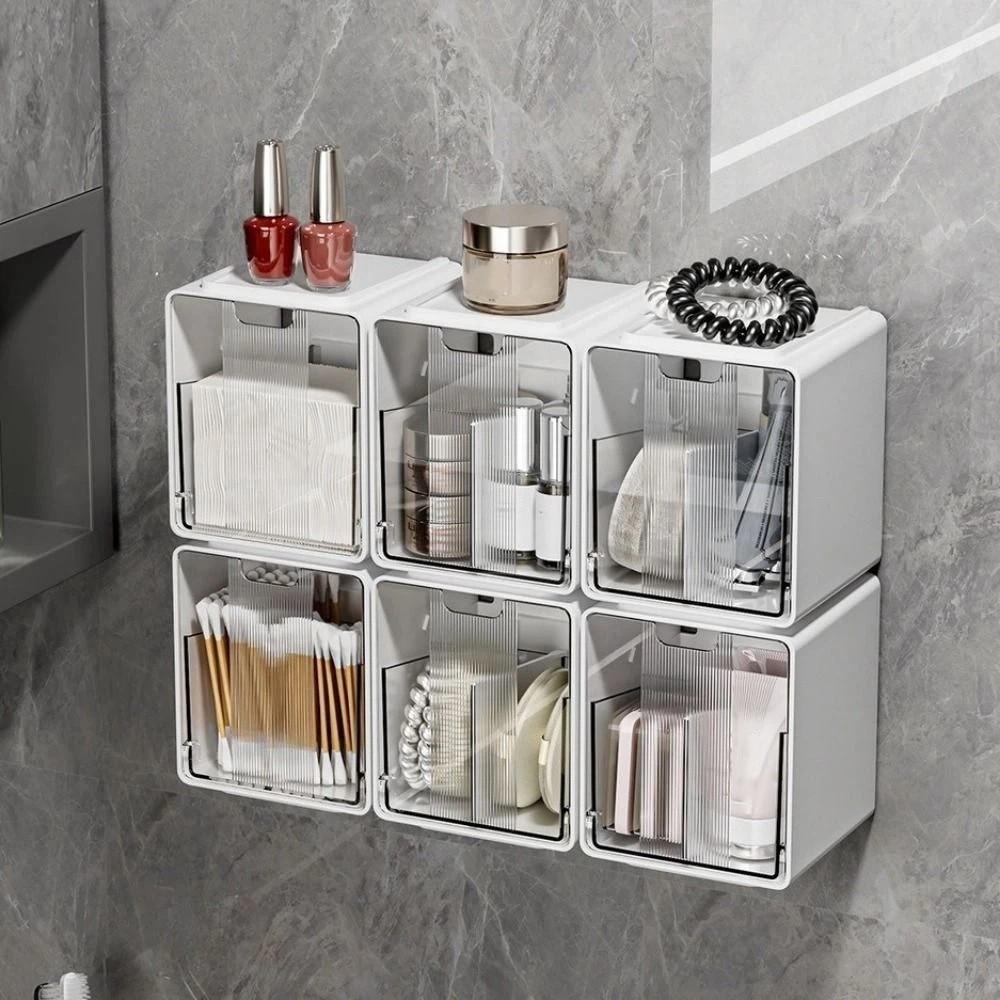 Hanging/Hook Style Drawer Style Storage Box Transparent Plastic Makeup Storage Container Self Adhesive Space Saving
