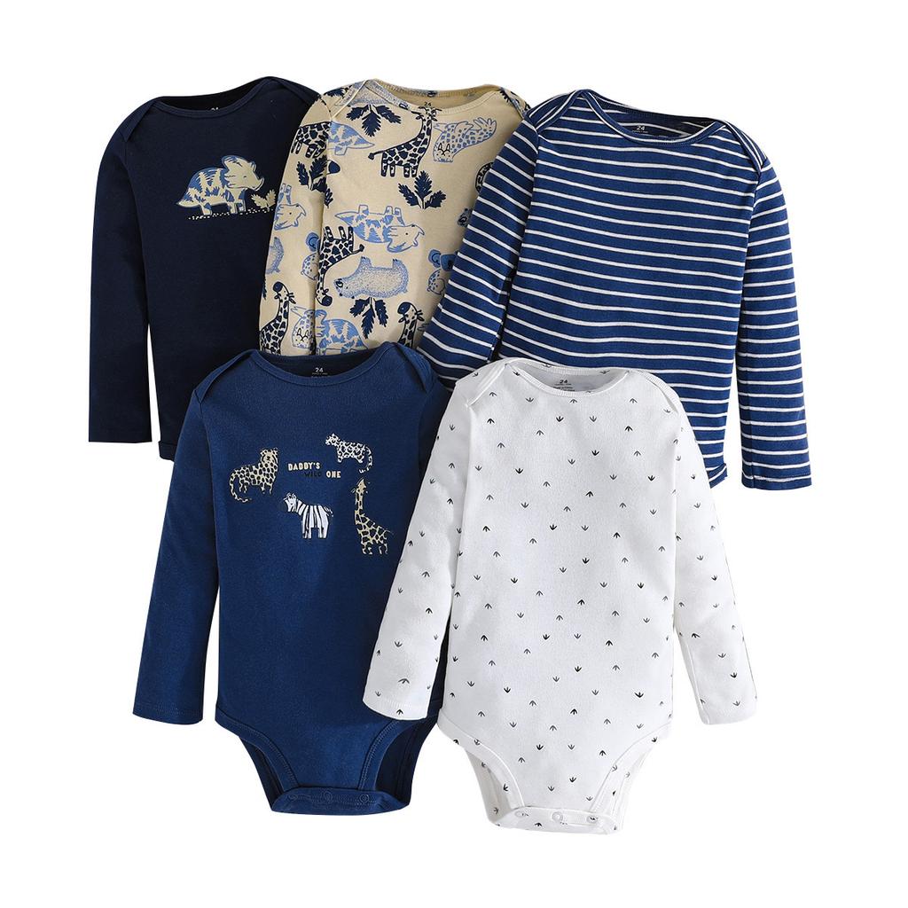 Baby and Toddler Multi-Color Theme Set Cute Printed Triangle Romper Comfortable Versatile Five-Piece Set