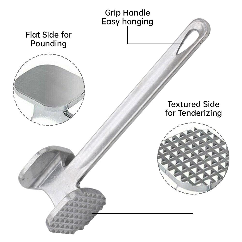 Kladívko na zjemňování masa 19 cm pro domácnost z hliníkové slitiny Steak Kovová palička Kuchyňský nástroj Odolný oboustranný tendrovač pro velké zatížení