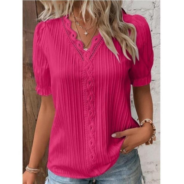 Fashion Women Summer European American Style Holiday New Hollow Short Sleeved Shirt