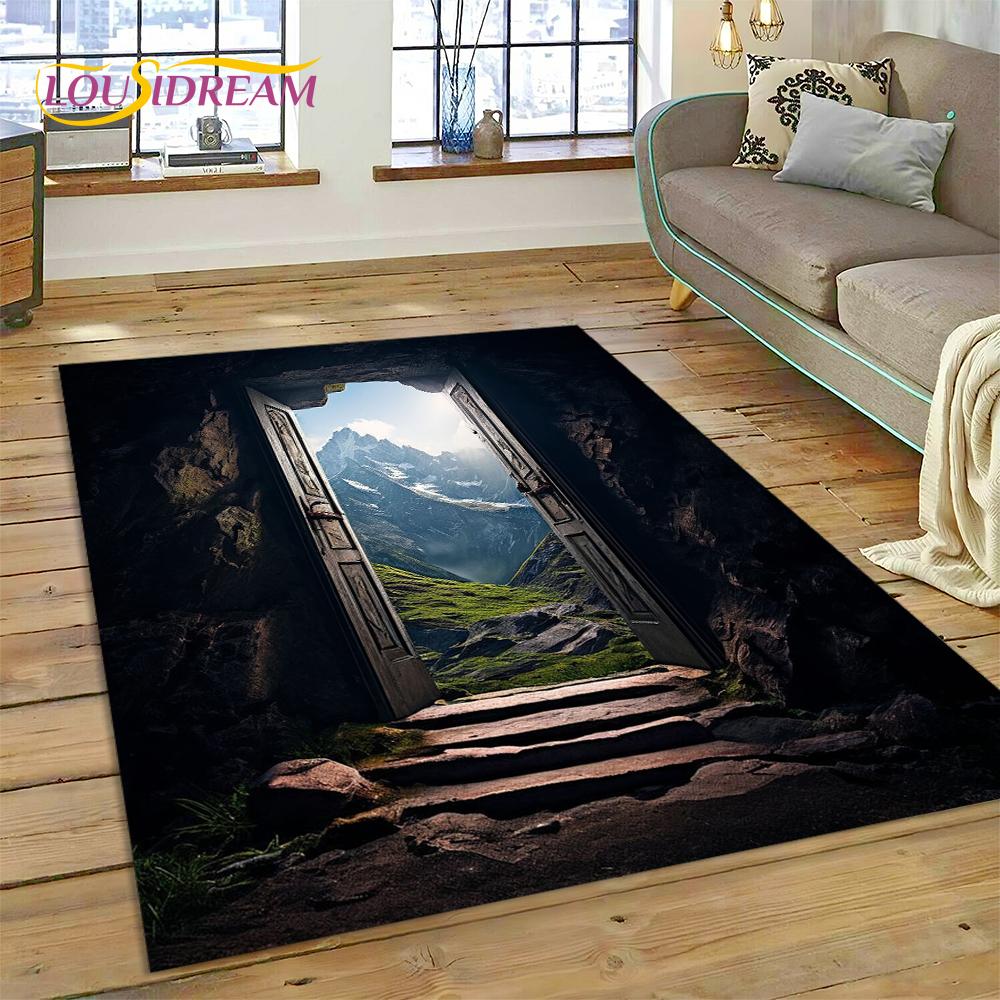 3D Illusion God's Temple Door Gate Carpet Rug for Living Room Bedroom Home Sofa Decoration,Kids Play Area Rug Non-slip Floor Mat
