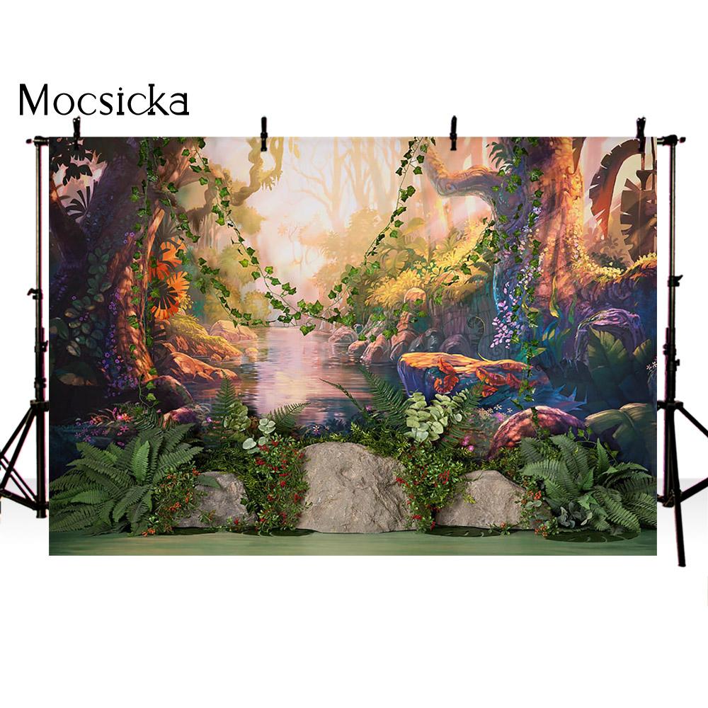Photography backdrop forest jungle background for photo studio party decoration supplies dessert table banner green Palm tree