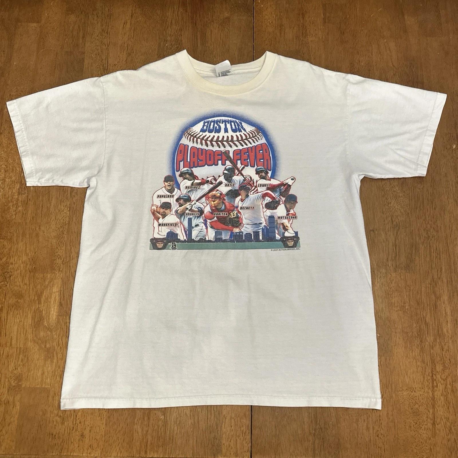 Vintage Boston Red Sox 2007 Roster T Shirt Large Playoff Fever Ortiz Manny S