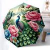 1pc Peacock, feathers pattern Umbrella Portable Folding Umbrella Iron Frame Hole Bone Structure Outdoor Home Umbrella