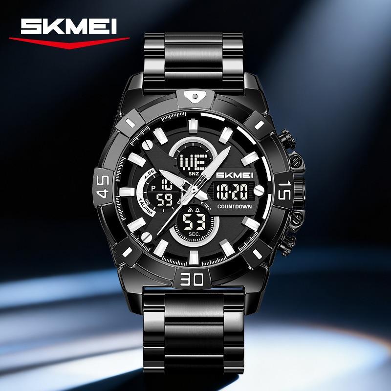 Electronic Watch Men's Sports Chronograph Watch Steel Belt Multi-function Electronic Watch Luminous Waterproof Watch
