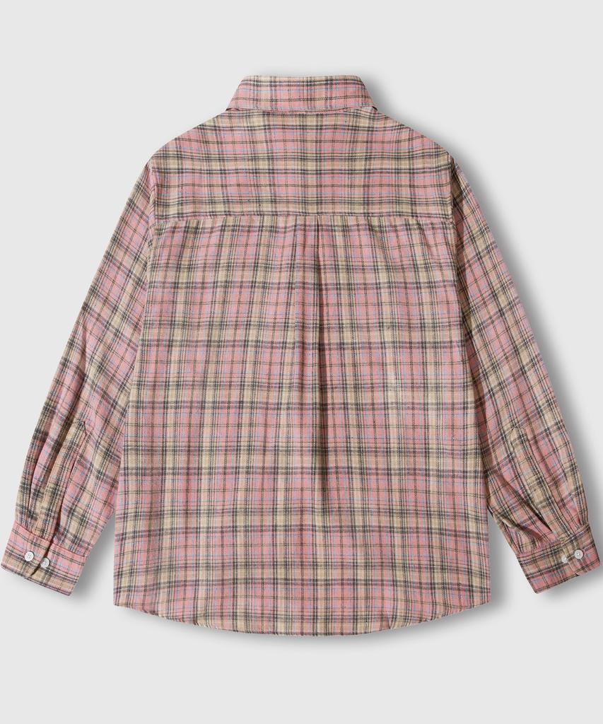 LEMAIN SECOND Oversized Flannel Pocket Check Shirt [Deep Pink]
