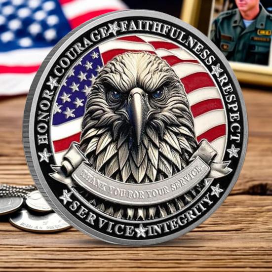 1/2/3/4/5Pcs Veterans Challenge Coin Patriotic USA Eagle Collectible Coin Thank You for Your Service Round Carving Keepsake Badge Decoration Veterans