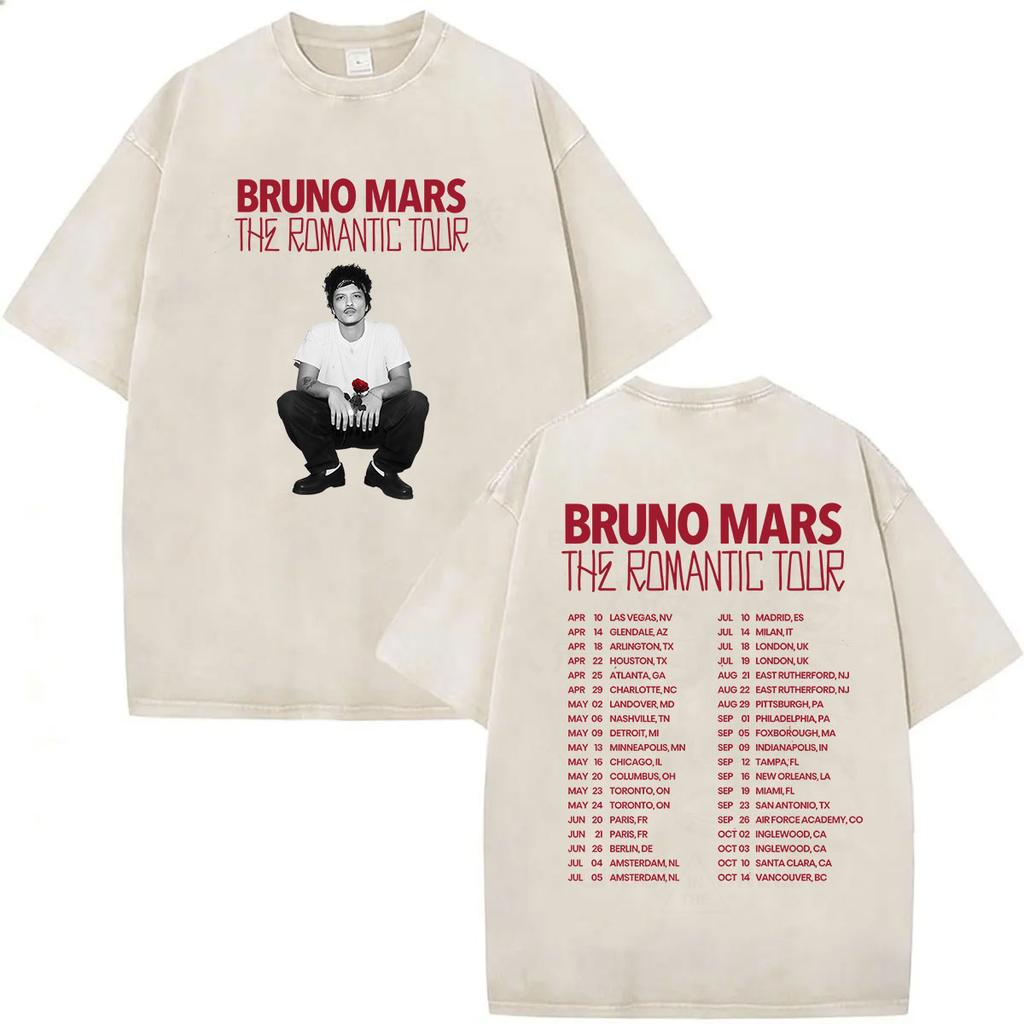 Vintage Washed Rapper Bruno Mars New Album Graphic T Shirts Mens Hip Hop Pop Loose Fashion Short Sleeve Tshirt Streetwear