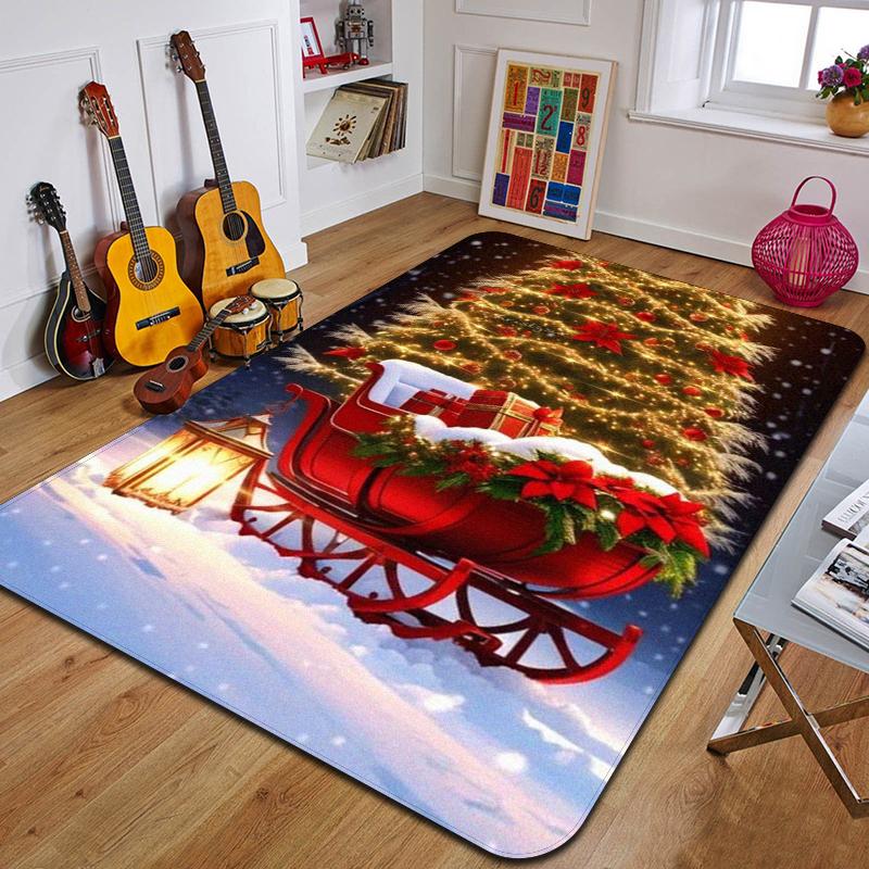 C-Weihnachten Bedruckter Teppich Eingang Fußmatte Wohnzimmer Schlafzimmer Badezimmer Rutschfester Teppich Heimdekorative Fußmatte Neujahrsgeschenk