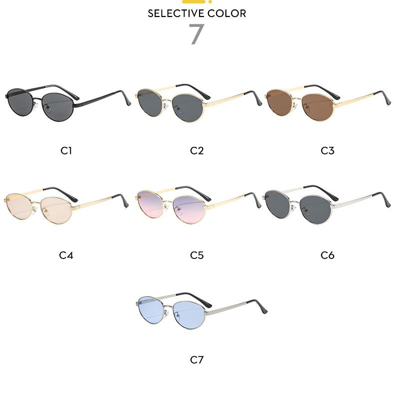 Trendy Retro Small-Frame Oval Metal Sunglasses – Stylish Outdoor Sun Protection Eyewear