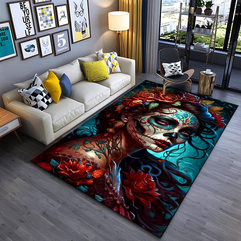 Elegant Day of the Dead Portrait Rug Non-slip Rug Suitable for Living Room and Bedroom Sofas.
