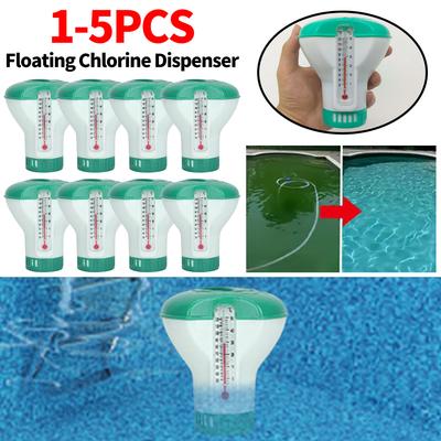 Floating Chlorine Dispenser Water Disinfection Purifier with Thermometer Adjustable Chemical Delivery Tablets Cleaner for Pool