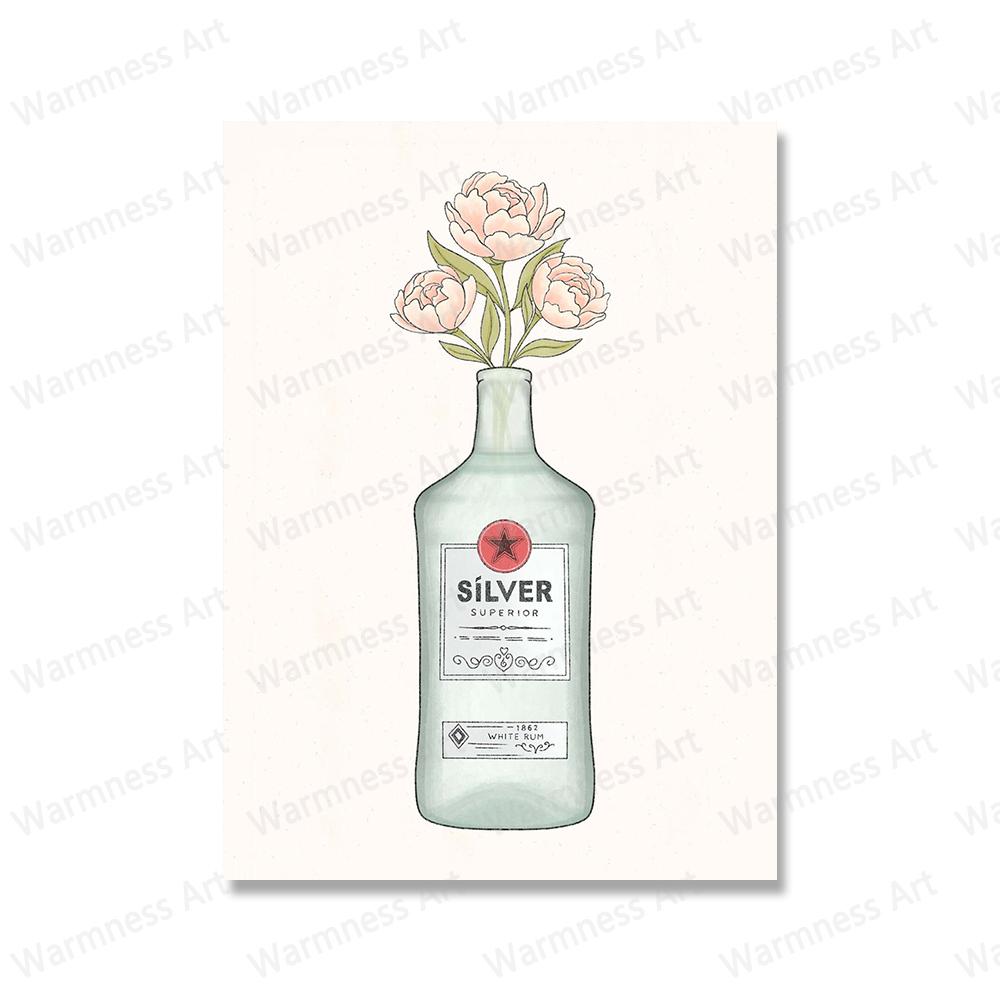 Liquor Peaches Tequila Vodka Flowers Bar Wall Art Canvas Painting Alcohol Posters and Prints Pictures For Living Room Home Decor No Frame
