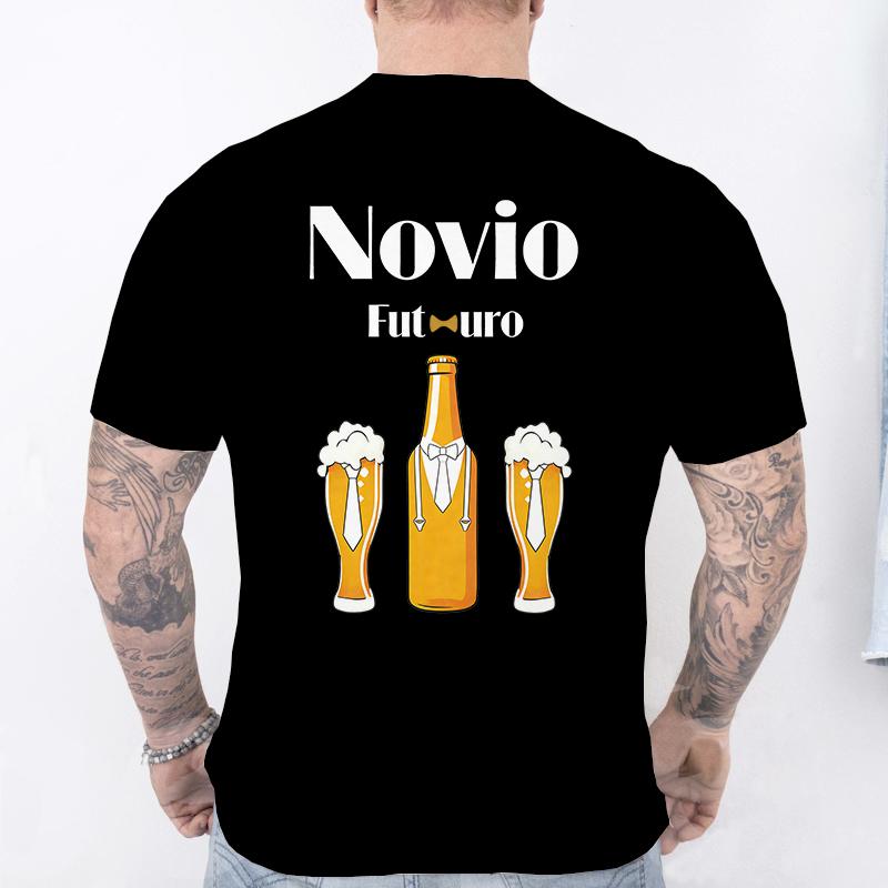 Spanish Unisex Novio Futuro Tees: Back Print Graphic Tops Team Groom Squad Tee 2026 Fashion Bachelor Party Single Farewell T-shirts