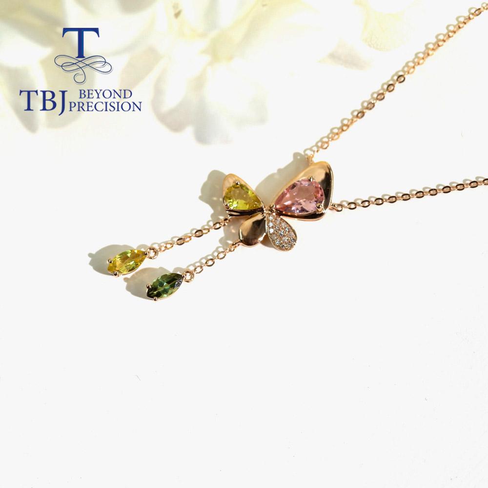 

Ожерелье с подвеской из турмалина из розового золота 14 карат, натуральный драгоценный камень с настоящим африканским бриллиантом в виде бабочки, изысканные ювелирные изделия M розовый/жёлтый