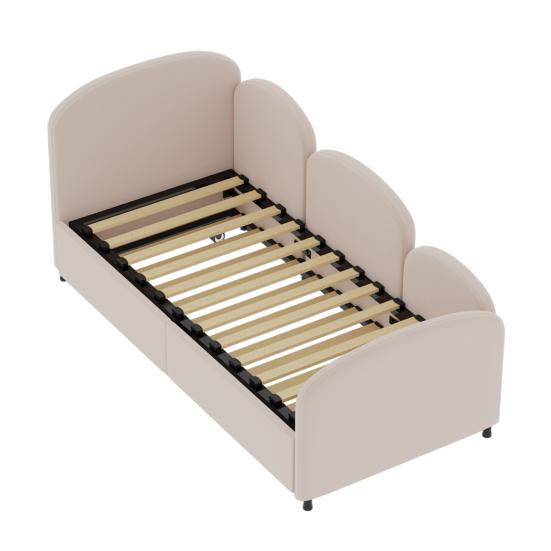 Twin Sofa Bed with Storage Drawers Large Capacity Drawer Rotary Wheels Velvet Upholstered Uneven Fence Sleep Solid Iron Frame Bedroom Twin Size Daybed