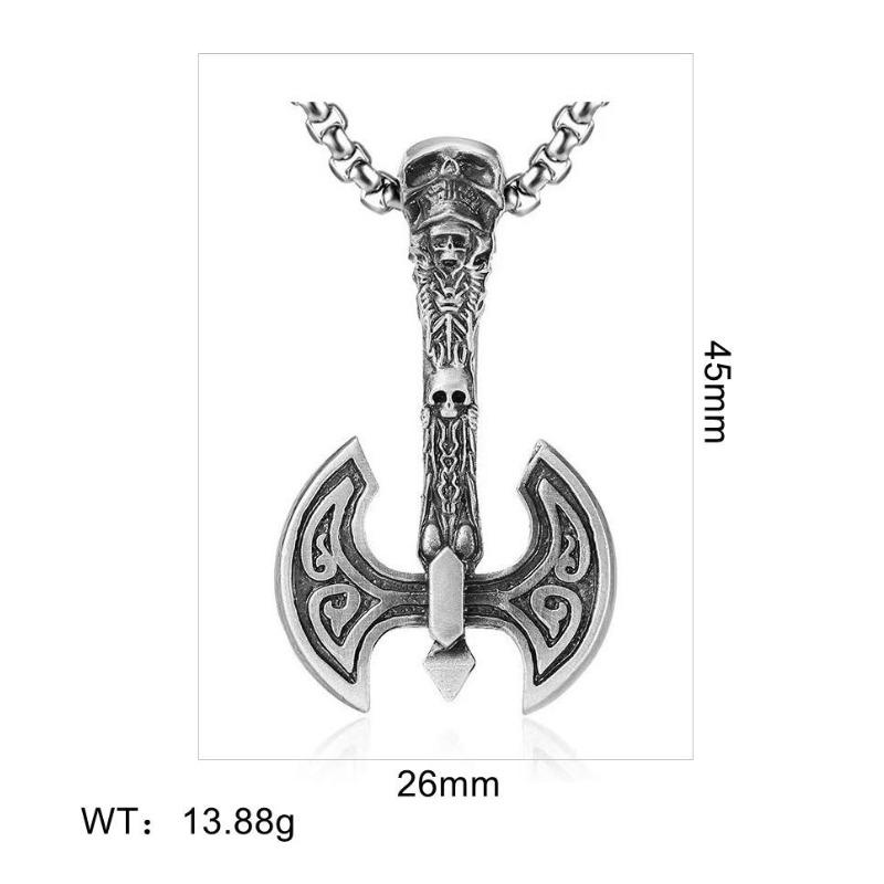 Punk nordic viking mythology totem battle axe stainless steel ready-to-ship necklace