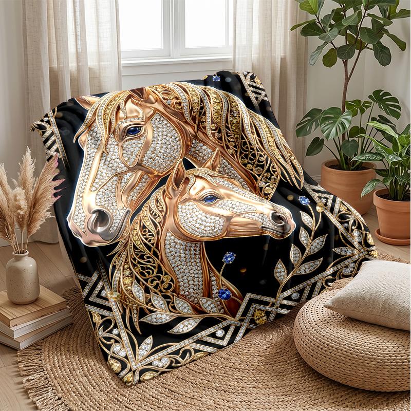 Galloping Horses in Cosmic Storm Theme blanket Lightweight Warm Flannel Blanket Decorative Throw Blanket for Home Decoration