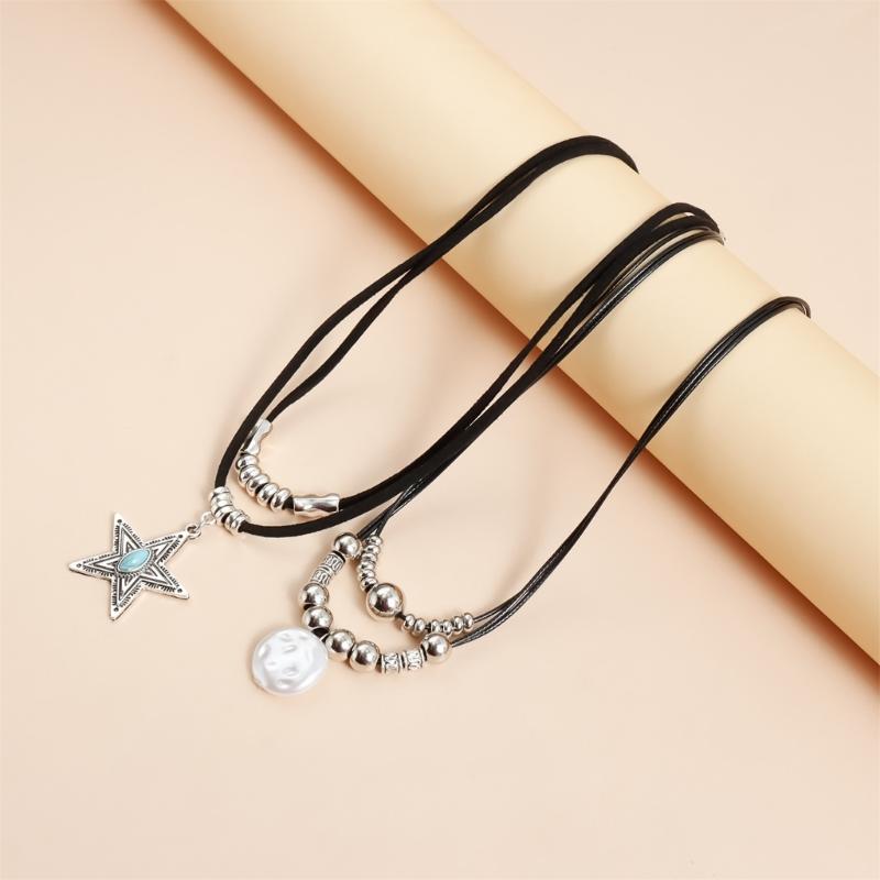 Vintage Ethnic Style Leather Cord Necklace Adjustable Length Neckchain For Casual Or Party Outfit Enhancement