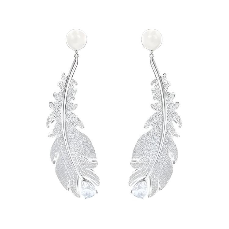 Swarovski Nice Series Pearl Inlaid Diamond Feather Clip Earrings Women earrings White 5497866 White,F