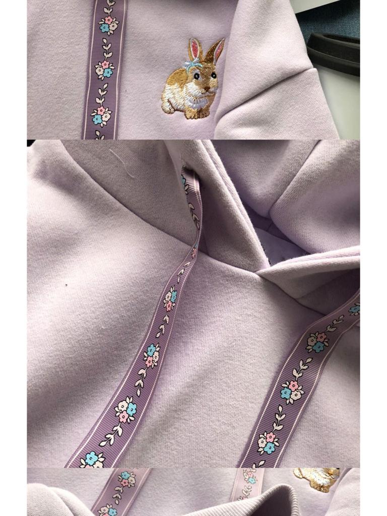 Trendy Women's Korean-Style Autumn/Winter Fleece Rabbit Sweatshirt