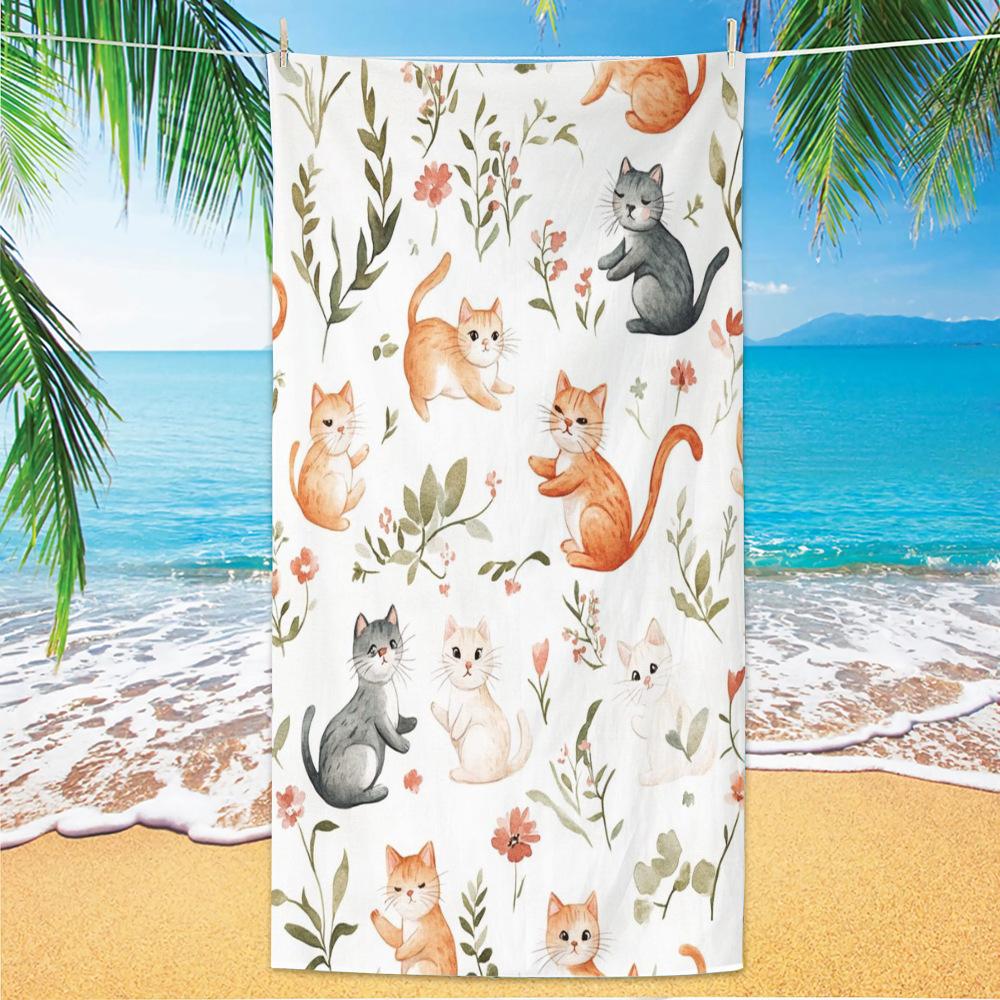 Cute and Cute Cat Cartoon Microfiber Beach Towel Quick Drying Lightweight Absorbent Bath Towel Outdoor Travel Pool Bath Towels
