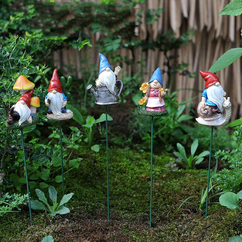 5 Piece Dwarf Goblin Flower Resin Ornaments Garden Pots Card Decorations Courtyard Micro Landscapes Elf Gardening Plugins Landscaping Accessories