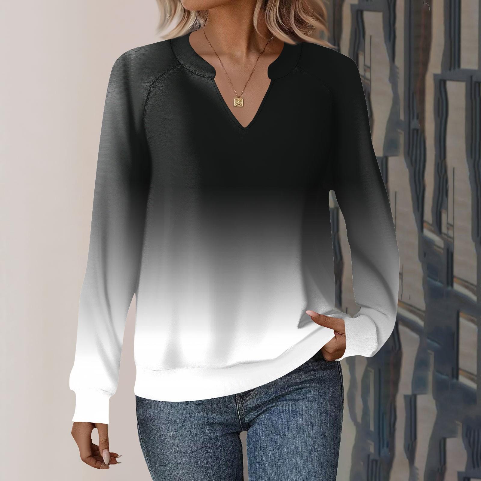 

Женская повседневная толстовка с длинным рукавом и V-образным вырезом, свободный пуловер с градиентным принтом L чёрный