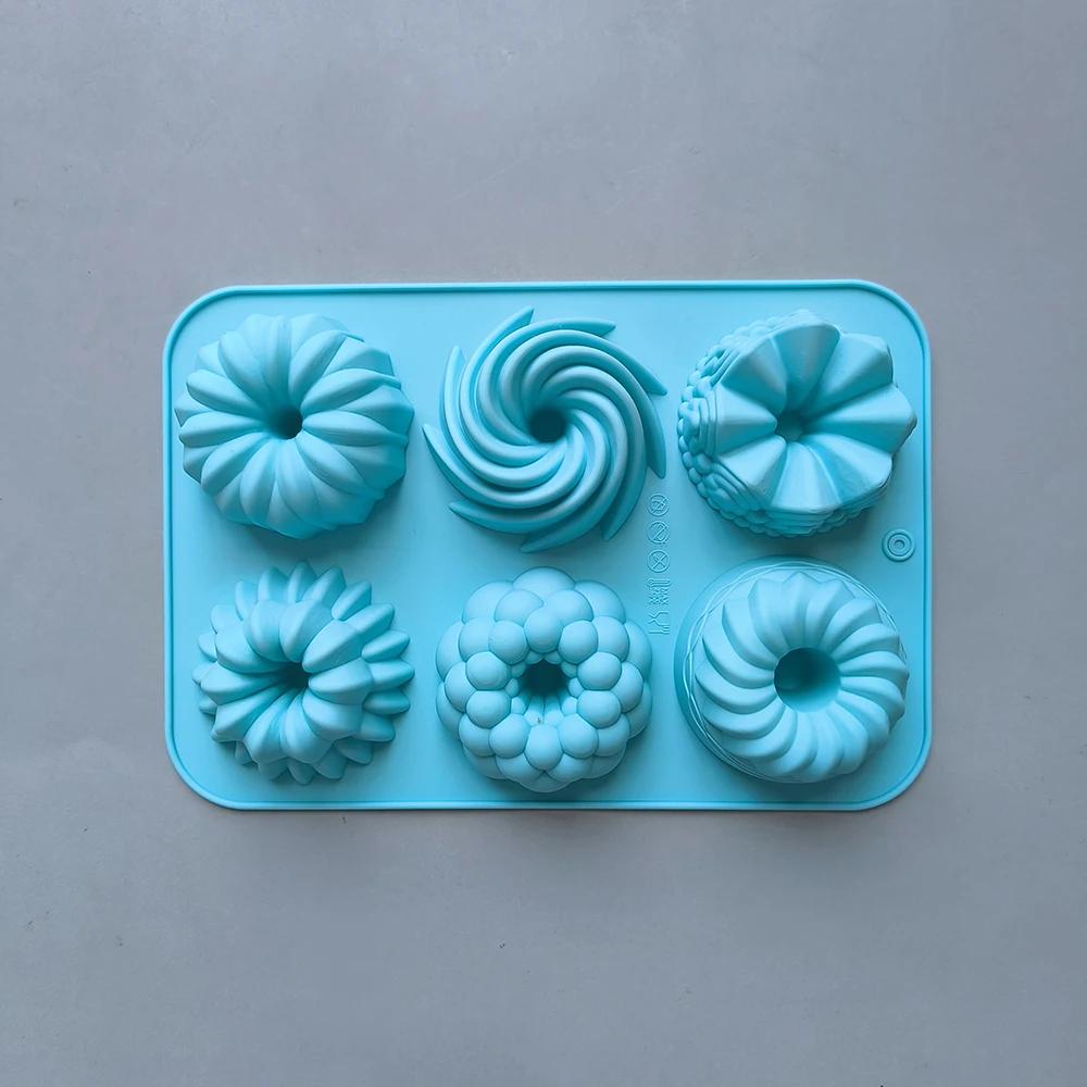 Silikonowe Formy do Ciasta 6-gniazdowe Nieprzywierające Karbowane z Dziurką Forma do Muffinek Wielokrotnego Użytku Forma do Cukierków Czekolady Donutów Kwiatów Narzędzie do Pieczenia