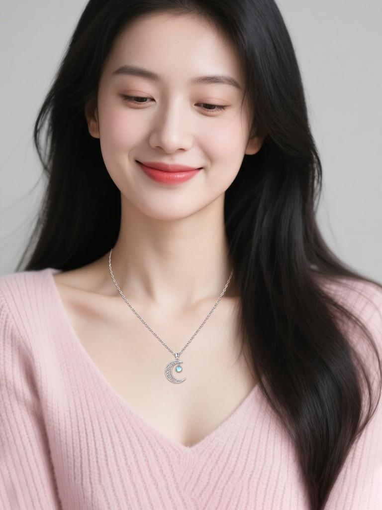 Moon Necklace for 925 Sterling Moonstone Good For Everyday White For Gift Box [StoryMidir] Women, Silver, Crescent, Luck, Amulet, Hypoallergenic, Use,