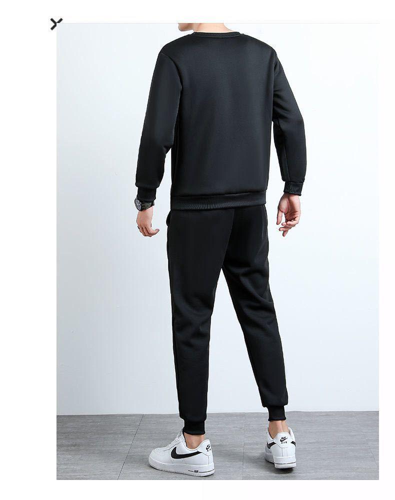 Pánská třídílná zimní sada: Kabát z jehněčí vlny, Volné ležérní kalhoty plus size, Trendy mikina