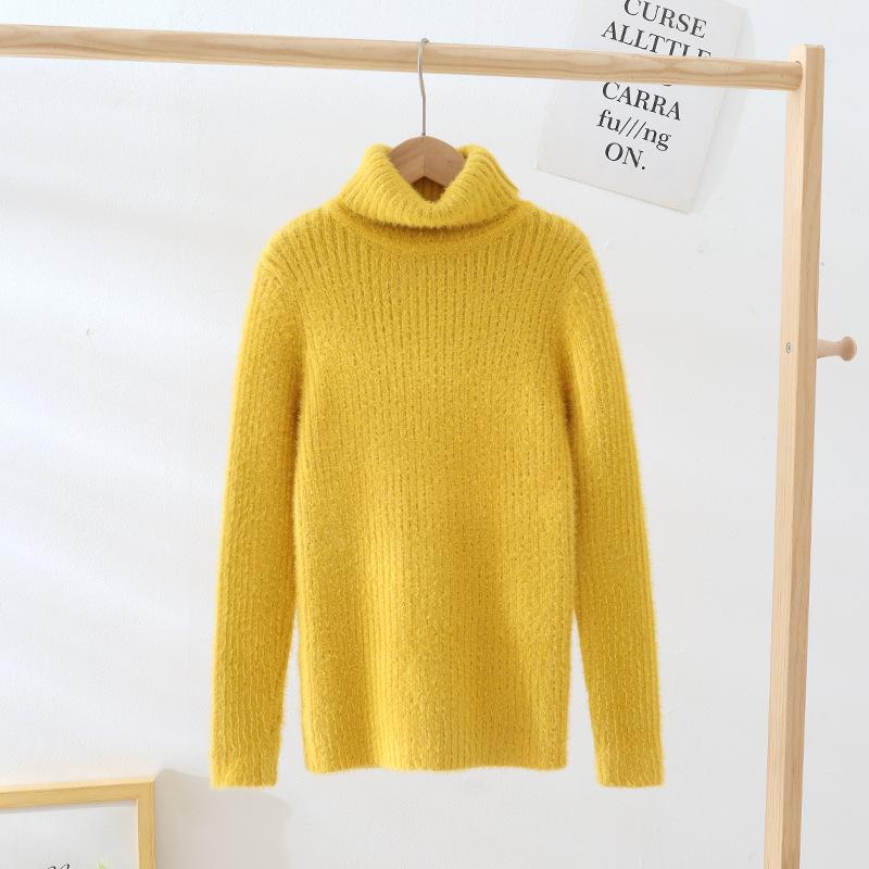 Dětský svetr pletený z jádrové příze v korejském stylu s vysokým límcem - podzimní/zimní pulovr pro střední a velké děti