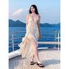 Heavy Industry Neck Sling Dress Women's Summer Long Dress Photo Backless Seaside Vacation Beach Dress Apricot Other