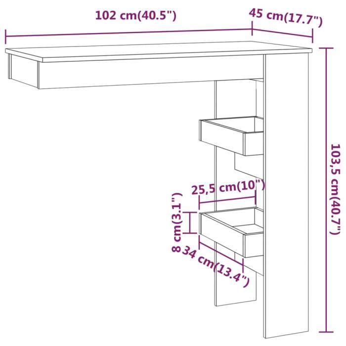 VidaXL Wall-mounted Bar Table Black 102x45x103.5 Cm Engineered Wood 811782